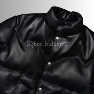 Chaqueta acolchada de cuero negro para hombre de grano superior genuino Napa cuero ecológico nuevo estilo acolchado Parka chaqueta acolchada de cuero - Product Image 3