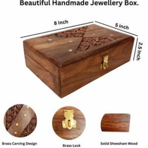 Boîtes de rangement en bois de style vintage faites à la main avec un design sculpté de qualité pour la décoration intérieure bijoux forme rectangle directement de l'inde - Product Image 4