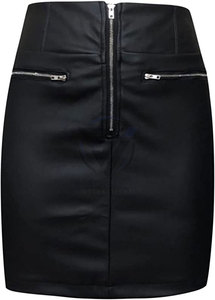 High-waisted Stretchy <b>PU</b> Leather <b>Skirt</b> Cute Mini Pleated Short <b>Skirt</b> Ladies Elegant Faux Leather A-line <b>Skirt</b> - Product Image 2