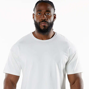 T-shirt surdimensionné imprimé 100% coton conçu sur mesure en gros pour hommes à séchage rapide avec col rond long tricoté léger - Product Image 5