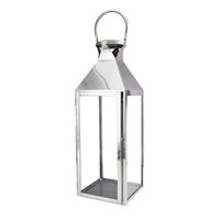 Lot de 2 lanternes décoratives carrées en acier inoxydable argenté, écologiques, pour bougies hurricane de Noël et porte-bougie avec poignée supérieure