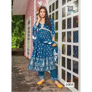 Nouveau costume floral Alia à la mode vêtements indiens pakistanais pour vêtements décontractés en rayonne-disponible aux prix d'exportation en vrac en Inde - Product Image 1