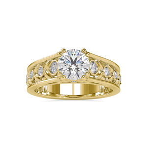 Banda gruesa de moda para mujer delicadamente hecha 14K oro amarillo 1.43CTW Ajuste de canal de diamante anillo de compromiso plateado - Product Image 1