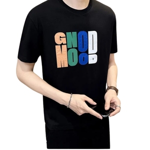 Lettre personnalisée impression hommes lâche tricoté T-Shirt 100% coton à la mode Streetwear graphique doux tissé 280g en vrac disponible court OEM - Product Image 4