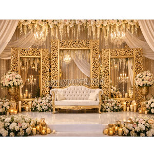 Marcos de decoración para escenario de boda dorados tallados de gran tamaño, telón de fondo de boda tallado en fibra dorada real, marcos de telón de fondo de palacio majestuoso USA - Product Image 1