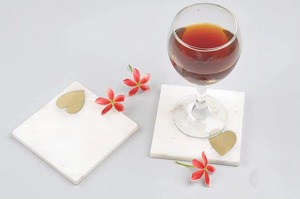 Indian Exporter's Classic <b>White</b> Marble Handmade Square <b>Coaster</b> Set of 4 Featuring Brass Heart From the Indian Supplier - Product Image 5