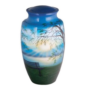 Urnas de cremación funeraria de aluminio con tema de pesca con mosca para cenizas humanas, urnas con imagen de servicio conmemorativo de entierro de Color azul - Product Image 5