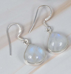 Poire coupe arc-en-ciel pierre de lune boucle d'oreille 925 en argent Sterling fait à la main femmes balancent et goutte boucle d'oreille fournisseur de l'Inde prix usine - Product Image 1