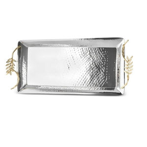 Elegante Bandeja Rectangular de Metal Plateado con Detalles en Hoja de Oro, Plato para Servir, Adorno Moderno para el Hogar, Ligero, Ideal para Bodas - Product Image 5