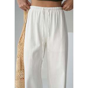 Pantalon en lin blanc cassé léger - Product Image 2