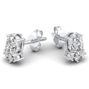 REYES Precio al por mayor Pendientes de oro blanco macizo de 14K con moissanita de corte ovalado de 1.09 quilates y cierre de rosca para mujer, joyería fina - Product Image 1