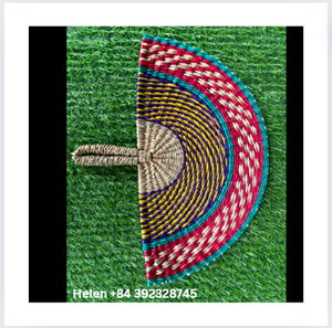 Natural Color Traditional Seagrass Raffia Fan <b>Bamboo</b> <b>Crafts</b> Hand-Palm Leaf Straw Woven Summer Fans - Product Image 5