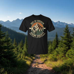 T-shirt promozionale per escursionisti di Out of Breath Society Mountain Outdoor Hikers - Product Image 3