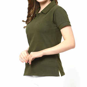 เสื้อโปโลผ้าฝ้าย100% สำหรับผู้หญิงเข้ารูปแบบลำลองกับคอลายทางแบบถักลายทางสีทึบของผู้หญิง - Product Image 2