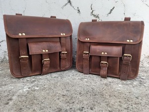 Sillín de cuero para motocicleta, alforjas marrones, alforjas, 2 bolsas laterales de búfalo - Product Image 5