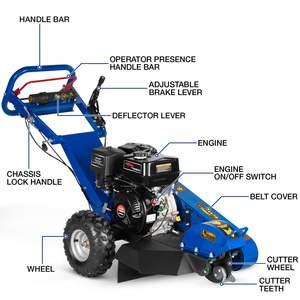 Broyeur de souches et de racines à essence 15HP 420cc, châssis pivotant à 65 degrés, hauteur de coupe 23,6'', profondeur de coupe 10'', broyeur déchiqueteur - Product Image 3