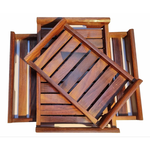 Stylish Wooden Trays For Serving Food And Breakfast Medium And <b>Small</b> Sizes Made With Natural Wood Brown Finish From India - Product Image 2