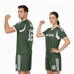 Custom Olive Green Adult Soccer Uniform Kit-Jersey <b>Shorts</b> Set <b>White</b> Trim Crew Neck Anti-Bacterial Breathable OEM Service - Product Image 5