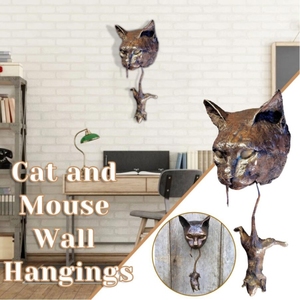 Wall Mounted Sculpted Bronze Cat Face With Hanging Rat Tail Hanging Decor Sculpture And Figure Wall Showpiece Home Decoration - Product Image 2