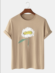 T-shirt à manches courtes col rond 100% coton imprimé fleurs peintes à la main pour hommes - Product Image 6