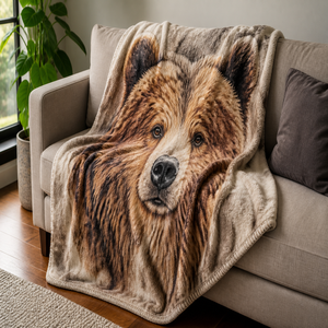 Custom Printed <b>Throw</b> Blanket Personalized Brown Bear Portrait Gift Sublimation Flannel Fleece Polyester - Product Image 1
