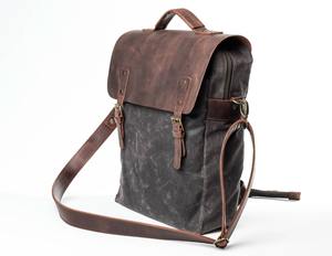 Sac à dos en toile en cuir véritable, robuste, pour les voyages en plein air, l'école, la randonnée, unisexe, élégant, multi-poches, grande capacité, écologique - Product Image 5