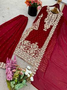 Travail de séquence brodé de codage élégant et travail de perles Beau concepteur entièrement cousu prêt à porter costumes de robe - Product Image 6