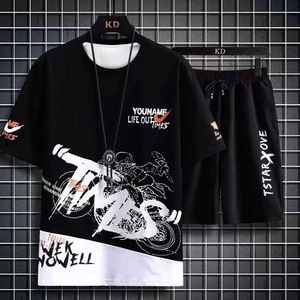 เสื้อยืดชุดสูทฤดูร้อนกางเกงขาสั้นแขนสั้นกีฬาลำลองของผู้ชายกางเกงขาสั้นสองชิ้นของผู้ชายกับชุดของเสื้อผ้าหล่อ - Product Image 4