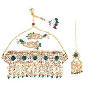 Indian Manufacturer Jewelry Kundan <b>Crystal</b> Tassel Bridal Necklace Set Dangle <b>Earrings</b> Maangtikka Head Chain Jewellery for Women - Product Image 5