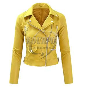 Venta al por mayor chaquetas de cuero real para mujer marrón negro y en color amarillo color personalizado - Product Image 3