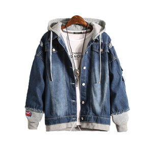 Veste à capuche en jean bleu pour homme, style streetwear décontracté avec un style superposé, design urbain moderne, tendance de la mode large pour les vêtements d'extérieur d'hiver - Product Image 3