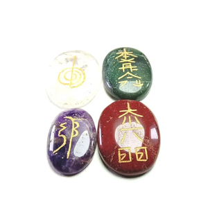 Juego de piedras preciosas de cristal Usui Reiki de alta calidad, piedra Natural ovalada, símbolo de Feng Shui Reiki, venta al por mayor, artesanía curativa de piedra Natural - Product Image 6