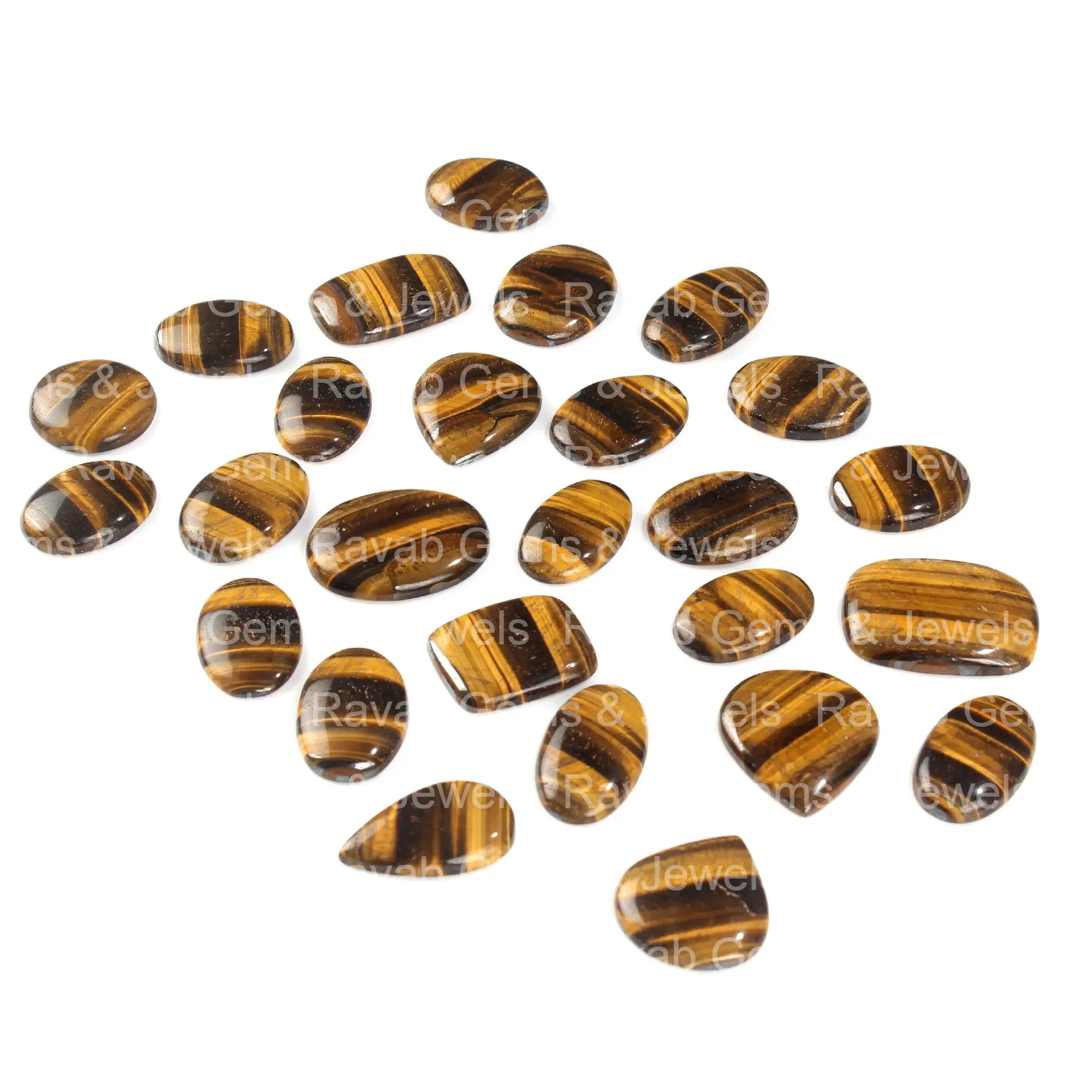 Top qualité poli naturel lisse jaune brun oeil de tigre Flatback Cabochon mélange taille et forme Lot de pierres précieuses pour la fabrication de bijoux