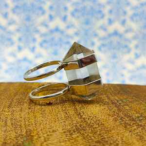 Bague en argent sterling 925 de style bohème faite à la main pierre précieuse en cristal à double terminaison avec diamant élégant bijoux indiens népalais - Product Image 4