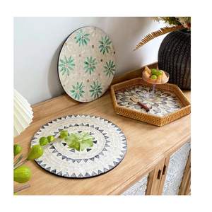 Estilo europeo BOHO madre perla incrustaciones nácar cargador de madera placas rústicas comedor fiesta vajilla decoración con diseño bohemio - Product Image 6
