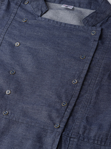 Top azul denim de corte regular con cuello mandarín y mangas 3/4, talla S, hecho para un uso casual, cómodo y suave para el día a día. - Product Image 5