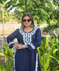 ชุด pakistani ผ้าฝ้ายสีฟ้าอินเดียผู้หญิงอินเดียพร้อมที่จะสวมใส่การผลิต - Product Image 3