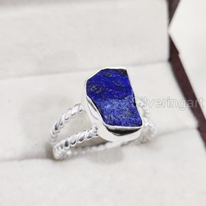 Anillo de Plata de Ley 925 con Piedra Natural de Lapislázuli en Bruto, Diseño de Doble Banda Trenzada, Joyería para Mujer, Regalo de Navidad - Product Image 5
