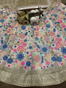 Lehenga Choli élégant en tulle uni, mode indienne et pakistanaise, avec sequins et broderies, pour l'été, en toile Cancan Patta - Product Image 4