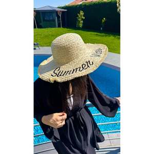 Beige Embroidered Wide Straw <b>Hat</b> with Fringe Detail Provides Sun Protection for Beach and Everyday Use HSR2112 - beige2112 - Product Image 6
