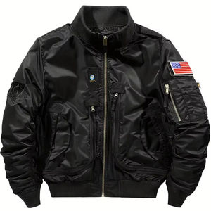 Chaqueta Bomber Negra de Satén para Hombre con Parche de la Bandera de EE. UU., Estilo Retro, Ligera, Cortavientos, Transpirable, Ropa de Calle, Chaquetas de Moda para Hombre - Product Image 1
