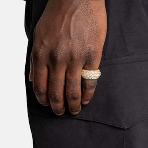 Hip Hop Hombres 18K Revestimiento de oro 925 Anillo de plata esterlina VVS Moissanite Iced Out 5 Layer Diamond Band Joyería de lujo - Product Image 3