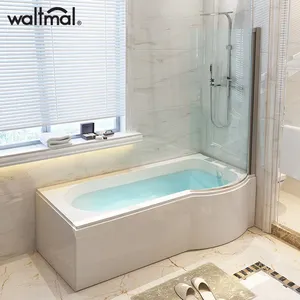 CE certificated Acrylic Apron Soaking hot Solidface bathtub P shaped tub with shower screen WTM-02316