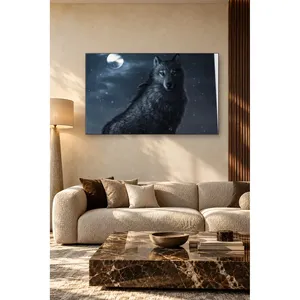 Impresión en lienzo de Fida: Luna llena y lobo negro en la nieve - Product Image 3
