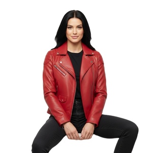 เสื้อแจ็คเก็ตหนังแกะแท้หลากสีสำหรับผู้หญิง ทรงเข้ารูป สไตล์สตรีทแวร์ ขายส่ง เสื้อโค้ทหนังแท้สำหรับขี่มอเตอร์ไซค์ - Product Image 1