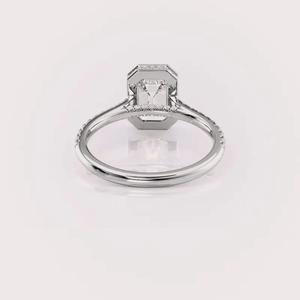 IGI Certified Emerald Cut Lab Grown Diamond Bezel Set Engagement & Wedding Ring with Pave Band in <b>Solid</b> 925 Sterling <b>Silver</b> - Product Image 4