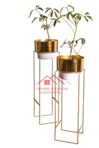 Maceta de piso de lujo de metal con acabado dorado de diseño con soporte, maceta de metal de diseño personalizado a precio mayorista - Product Image 3