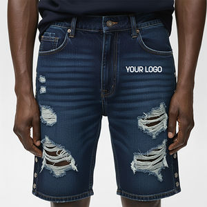 Pantalones Cortos Vaqueros Holgados de Mezclilla Vintage Lavada de Peso Pesado OEM/ODM para Hombre, Pantalones Cortos Casuales Holgados a la Moda con Desgaste en las Rodillas, Transpirables y Sólidos - Product Image 1