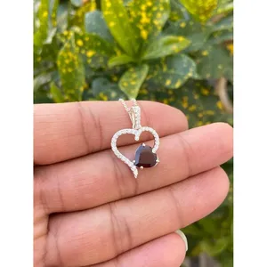925 Silver Necklace Heart Garnet Trendy Claw <b>Set</b> Rhodium Gold Gift for Lovers-Featuring Number Flower Motifs Diamond <b>Pearl</b> - Product Image 3