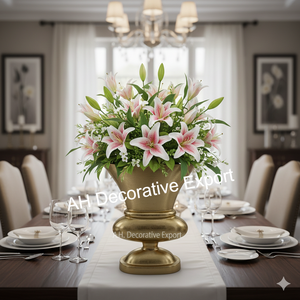 Pot de fleurs rond en métal moderne de luxe avec fleurs multicolores, vase décoratif de table pour la décoration intérieure de la maison et du bureau - Product Image 5